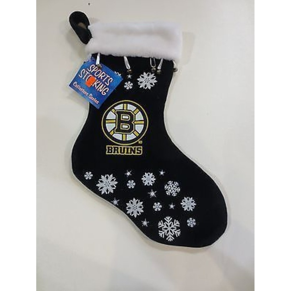Boston Bruins Christmas Holiday Plush Stocking with Bells and Snowflakes NHL New